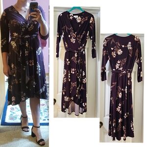 EUC Calvin Klein Purple Floral High Low Wrap Dress (8)